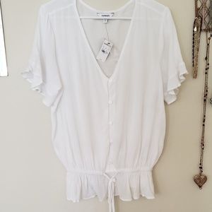 NWT White Flutter Sleeve Blouse/Cinched Waist Top